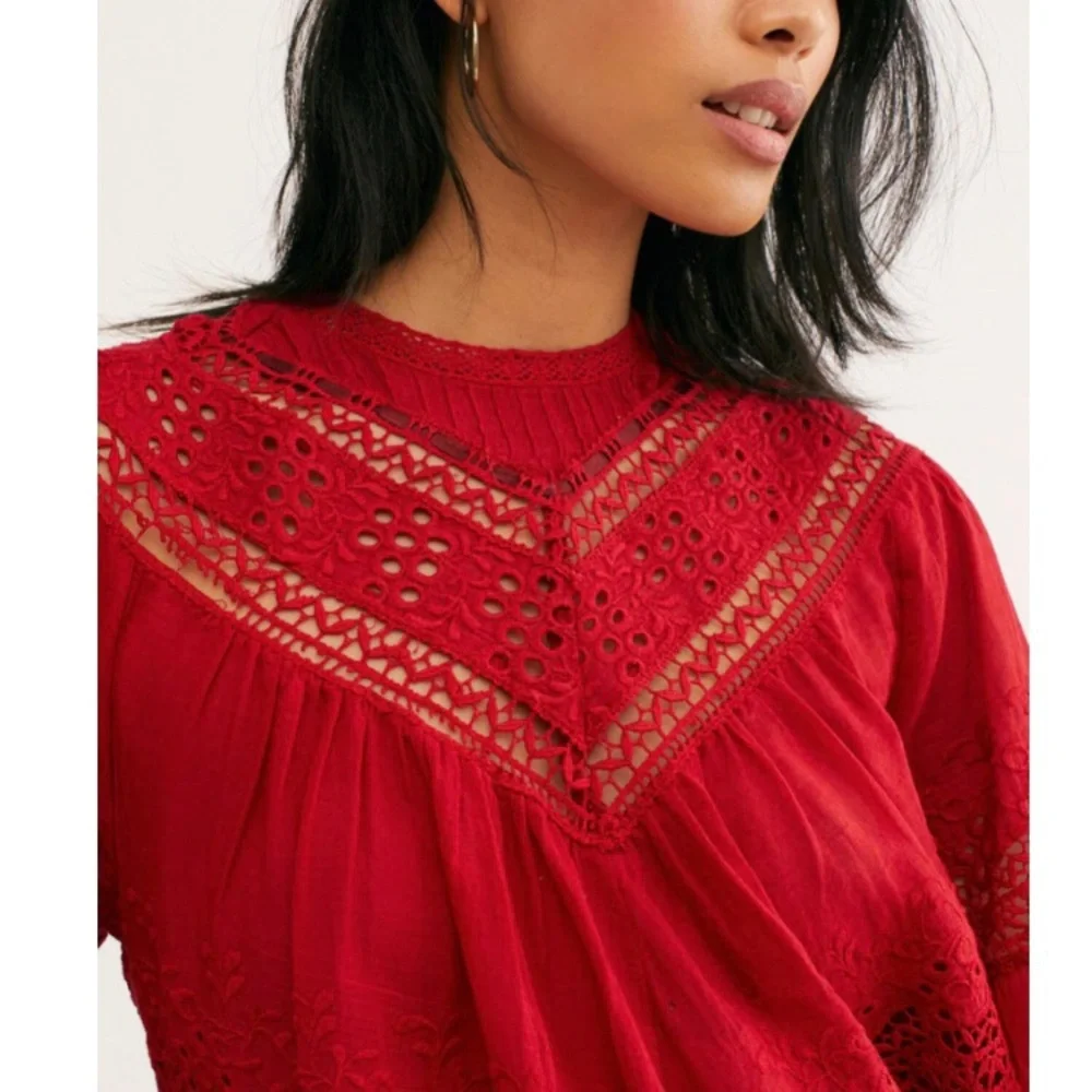 Free People Abigail Victorian top in red